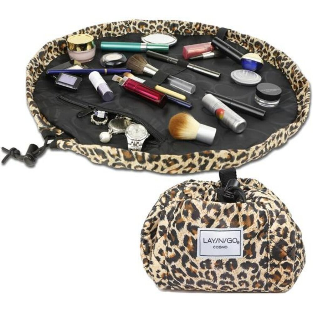 Leopard print makeup bag travel cosmetic bag toiletry organizer drawstring pouch